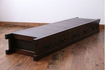 アンティーク家具　古民具・骨董 5杯引き出し　横長ローボード(2)(置き床、置床、水屋箪笥、テレビ台、キャビネット、収納棚)