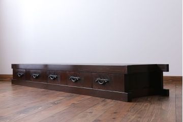 アンティーク家具　古民具・骨董 5杯引き出し　横長ローボード(2)(置き床、置床、水屋箪笥、テレビ台、キャビネット、収納棚)