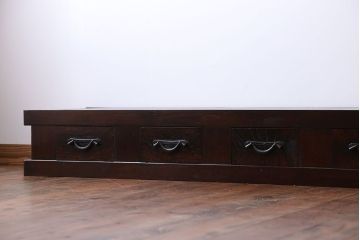 アンティーク家具　古民具・骨董 5杯引き出し　横長ローボード(2)(置き床、置床、水屋箪笥、テレビ台、キャビネット、収納棚)