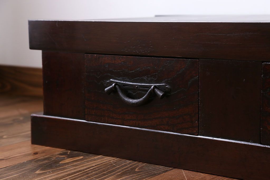 アンティーク家具　古民具・骨董 5杯引き出し　横長ローボード(2)(置き床、置床、水屋箪笥、テレビ台、キャビネット、収納棚)