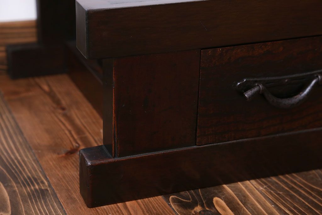 アンティーク家具　古民具・骨董 5杯引き出し　横長ローボード(2)(置き床、置床、水屋箪笥、テレビ台、キャビネット、収納棚)