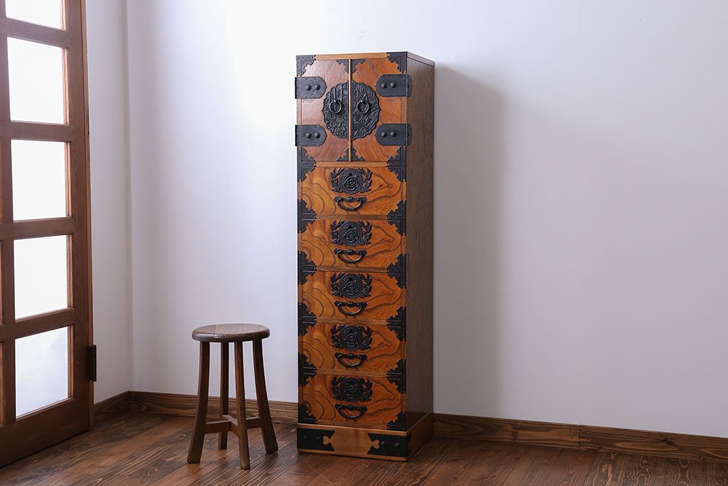 中古　民芸縦長引き出し