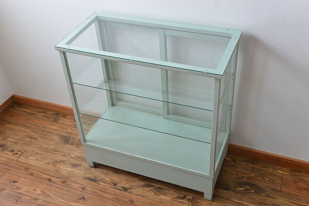 アンティーク家具　アンティーク 引き出し付きペイントガラスケース(ショーケース)