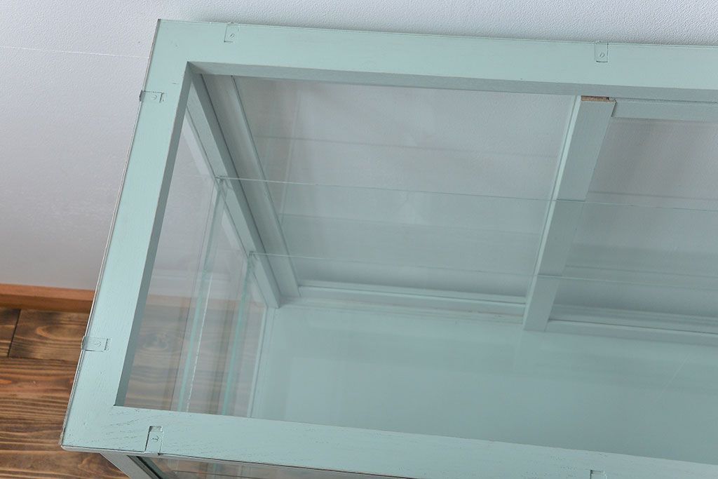 アンティーク家具　アンティーク 引き出し付きペイントガラスケース(ショーケース)