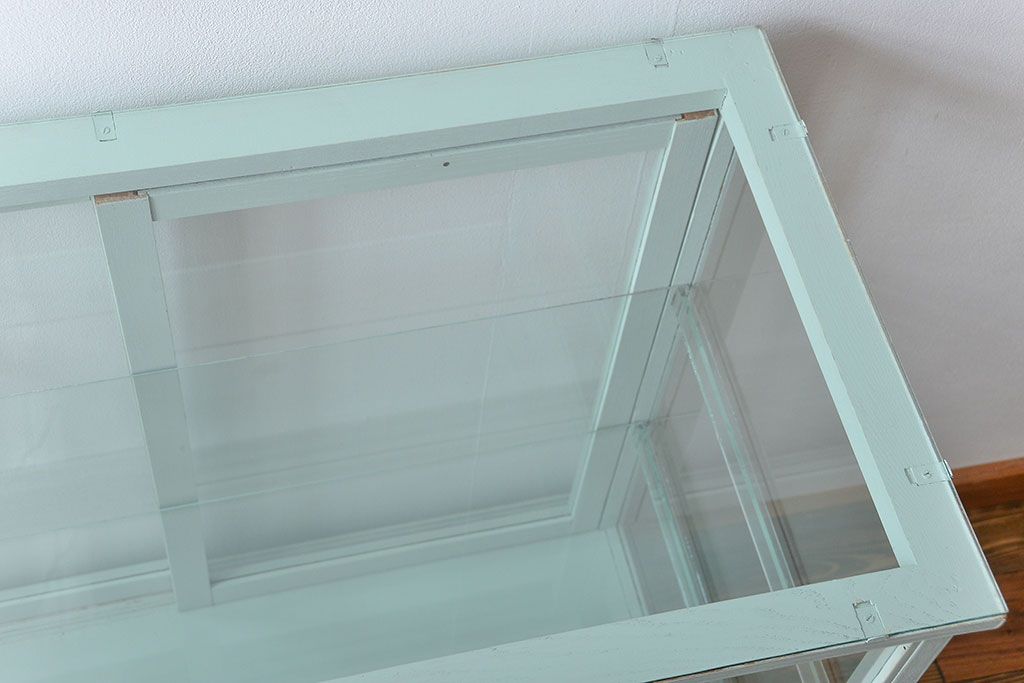 アンティーク家具　アンティーク 引き出し付きペイントガラスケース(ショーケース)