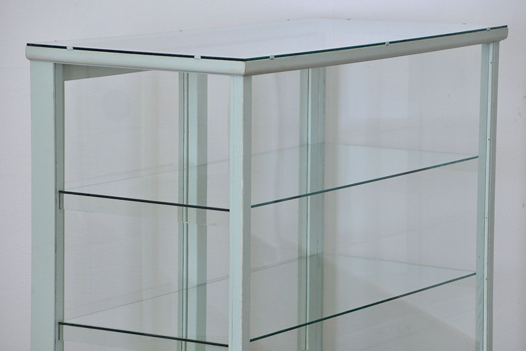 アンティーク家具　アンティーク 引き出し付きペイントガラスケース(ショーケース)