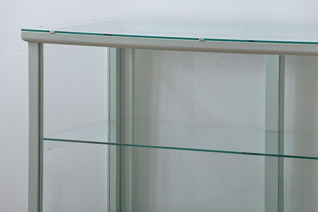 アンティーク家具　アンティーク 引き出し付きペイントガラスケース(ショーケース)