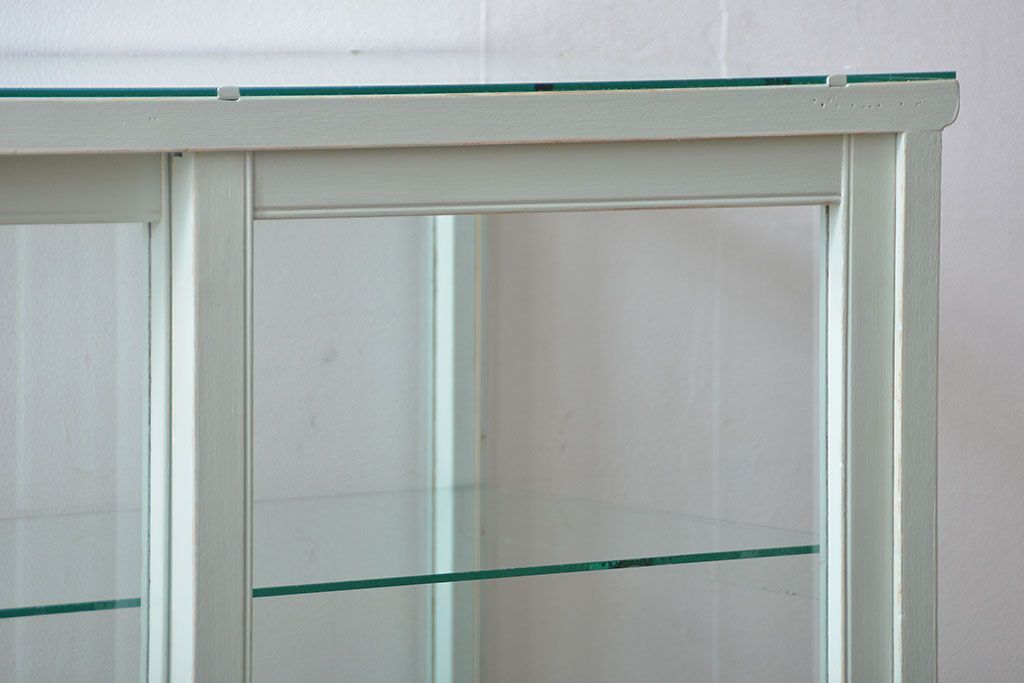 アンティーク家具　アンティーク 引き出し付きペイントガラスケース(ショーケース)