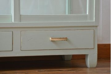 アンティーク家具　アンティーク 引き出し付きペイントガラスケース(ショーケース)