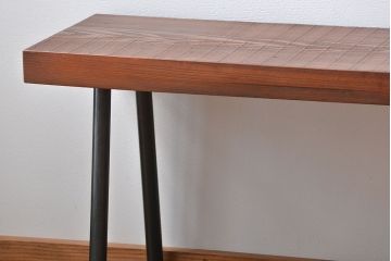 レトロ家具　昭和レトロ 天板一枚板　古材を使った鉄脚ベンチ(1)