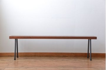 レトロ家具　昭和レトロ 天板一枚板　古材を使った鉄脚ベンチ(2)