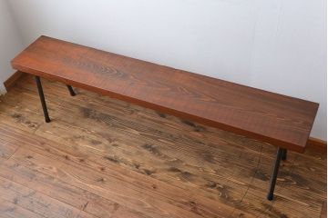 レトロ家具　昭和レトロ 天板一枚板　古材を使った鉄脚ベンチ(2)