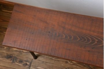 レトロ家具　昭和レトロ 天板一枚板　古材を使った鉄脚ベンチ(2)