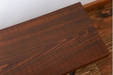 レトロ家具　昭和レトロ 天板一枚板　古材を使った鉄脚ベンチ(2)