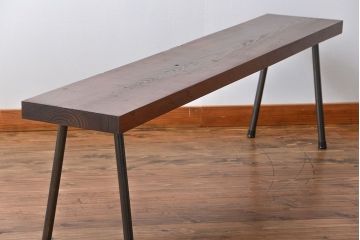 レトロ家具　昭和レトロ 天板一枚板　古材を使った鉄脚ベンチ(2)