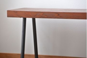 レトロ家具　昭和レトロ 天板一枚板　古材を使った鉄脚ベンチ(2)