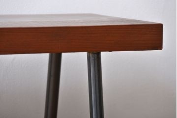 レトロ家具　昭和レトロ 天板一枚板　古材を使った鉄脚ベンチ(2)
