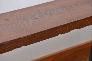 レトロ家具　昭和レトロ 天板一枚板　古材を使った鉄脚ベンチ(2)
