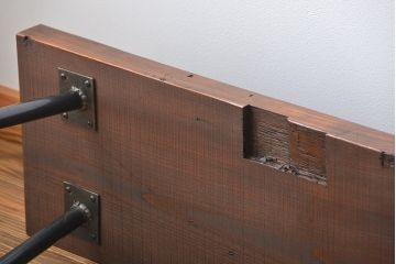 レトロ家具　昭和レトロ 天板一枚板　古材を使った鉄脚ベンチ(2)