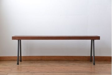 レトロ家具　昭和レトロ　天板一枚板　古材を使った鉄脚ベンチ(3)