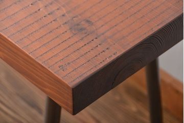 レトロ家具　昭和レトロ　天板一枚板　古材を使った鉄脚ベンチ(3)