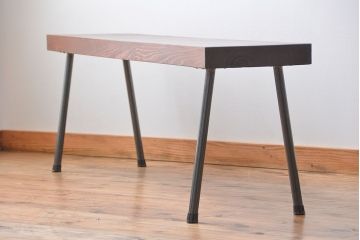 レトロ家具　昭和レトロ　天板一枚板　古材を使った鉄脚ベンチ(3)