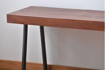レトロ家具　昭和レトロ　天板一枚板　古材を使った鉄脚ベンチ(3)