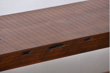 レトロ家具　昭和レトロ　天板一枚板　古材を使った鉄脚ベンチ(3)