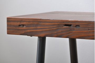 レトロ家具　昭和レトロ　天板一枚板　古材を使った鉄脚ベンチ(3)