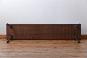 レトロ家具　昭和レトロ　天板一枚板　古材を使った鉄脚ベンチ(3)