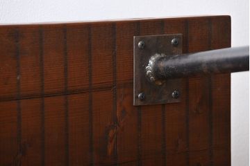 レトロ家具　昭和レトロ　天板一枚板　古材を使った鉄脚ベンチ(3)