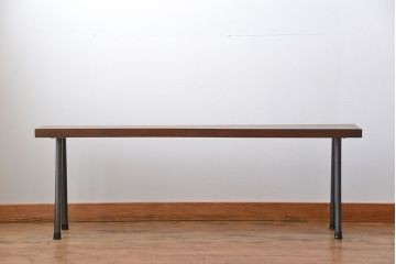 レトロ家具　昭和レトロ　天板一枚板　古材を使った鉄脚ベンチ(4)
