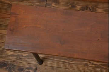レトロ家具　昭和レトロ　天板一枚板　古材を使った鉄脚ベンチ(4)