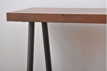 レトロ家具　昭和レトロ　天板一枚板　古材を使った鉄脚ベンチ(4)