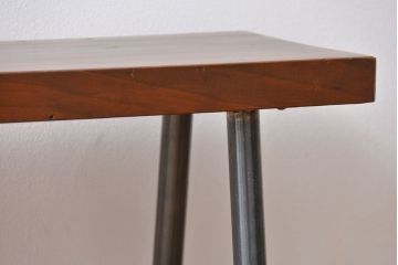 レトロ家具　昭和レトロ　天板一枚板　古材を使った鉄脚ベンチ(4)