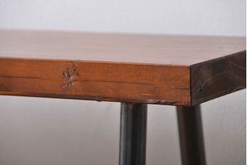 レトロ家具　昭和レトロ　天板一枚板　古材を使った鉄脚ベンチ(4)