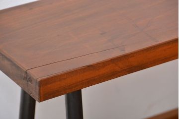 レトロ家具　昭和レトロ　天板一枚板　古材を使った鉄脚ベンチ(4)