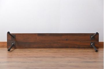 レトロ家具　昭和レトロ　天板一枚板　古材を使った鉄脚ベンチ(4)