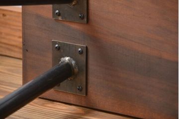 レトロ家具　昭和レトロ　天板一枚板　古材を使った鉄脚ベンチ(4)