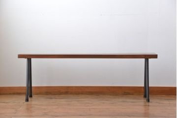 レトロ家具　 昭和レトロ　天板一枚板　古材を使った鉄脚ベンチ(5)