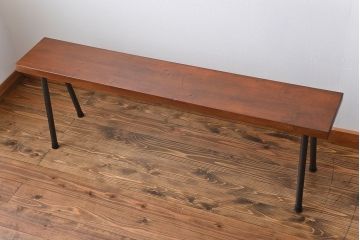 レトロ家具　 昭和レトロ　天板一枚板　古材を使った鉄脚ベンチ(5)