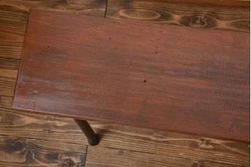 レトロ家具　 昭和レトロ　天板一枚板　古材を使った鉄脚ベンチ(5)