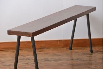 レトロ家具　 昭和レトロ　天板一枚板　古材を使った鉄脚ベンチ(5)