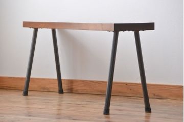 レトロ家具　 昭和レトロ　天板一枚板　古材を使った鉄脚ベンチ(5)