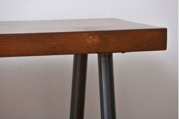 レトロ家具　 昭和レトロ　天板一枚板　古材を使った鉄脚ベンチ(5)