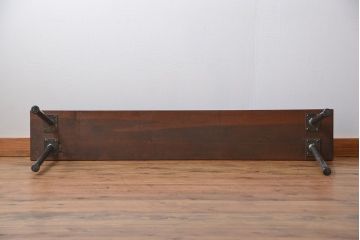 レトロ家具　 昭和レトロ　天板一枚板　古材を使った鉄脚ベンチ(5)