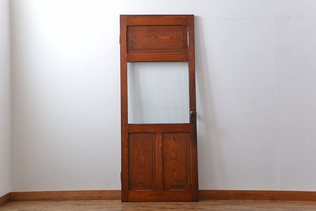 昭和レトロ　総タモ材!気泡ガラス入りアンティークドア