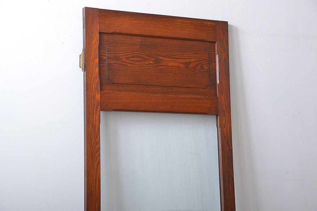 昭和レトロ　総タモ材!気泡ガラス入りアンティークドア