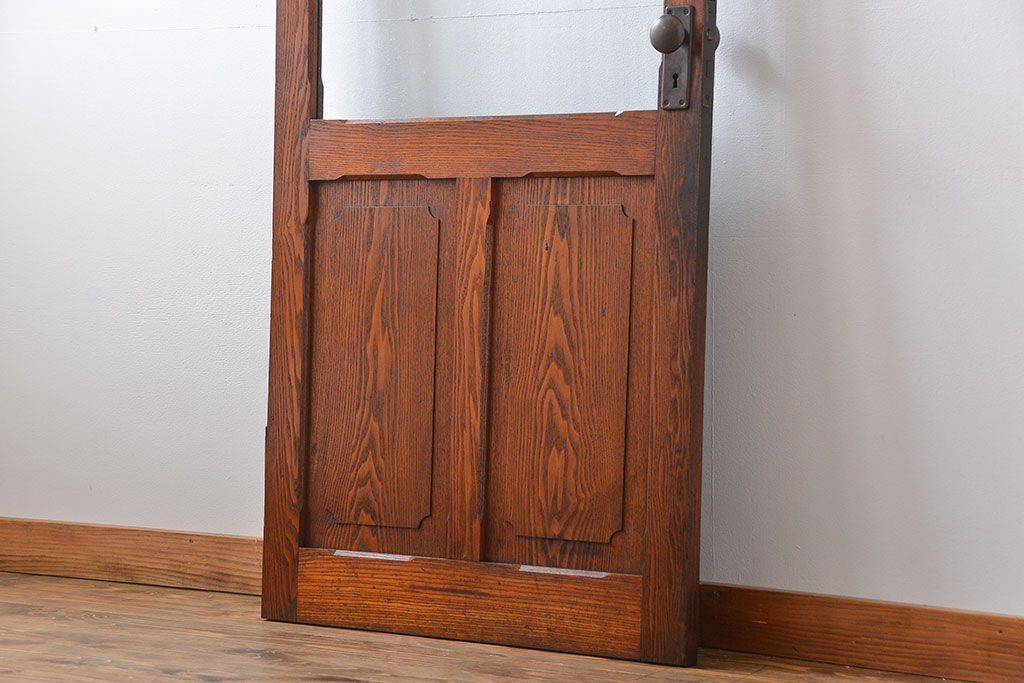 昭和レトロ　総タモ材!気泡ガラス入りアンティークドア