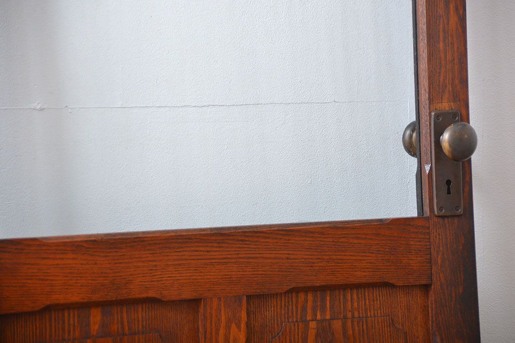 昭和レトロ　総タモ材!気泡ガラス入りアンティークドア